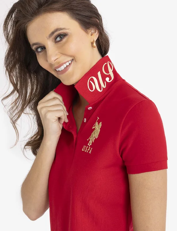Button - down collar polo shirt in stretchy spandex blendUSPA METALLIC PRINT POLO SHIRT