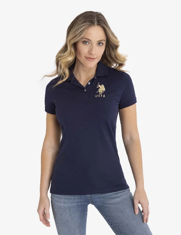 Button - through back polo shirt for a unique designUSPA METALLIC PRINT POLO SHIRT