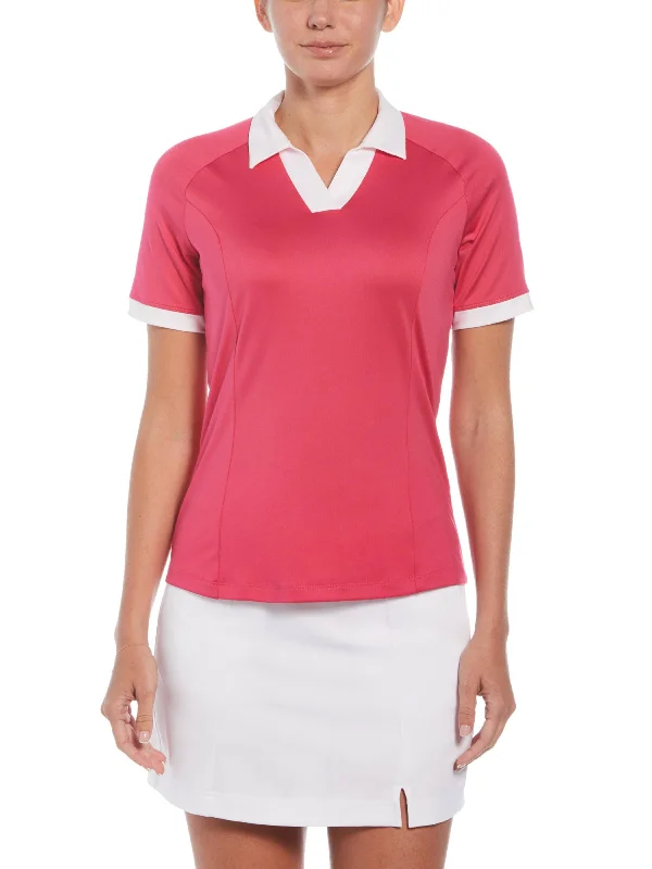 Solid color performance fabric polo shirt for sports activitiesWomens Color Block V-Placket Golf Polo Solid color performance fabric polo shirt for sports activitiesWomens Color Block V-Placket Golf Polo