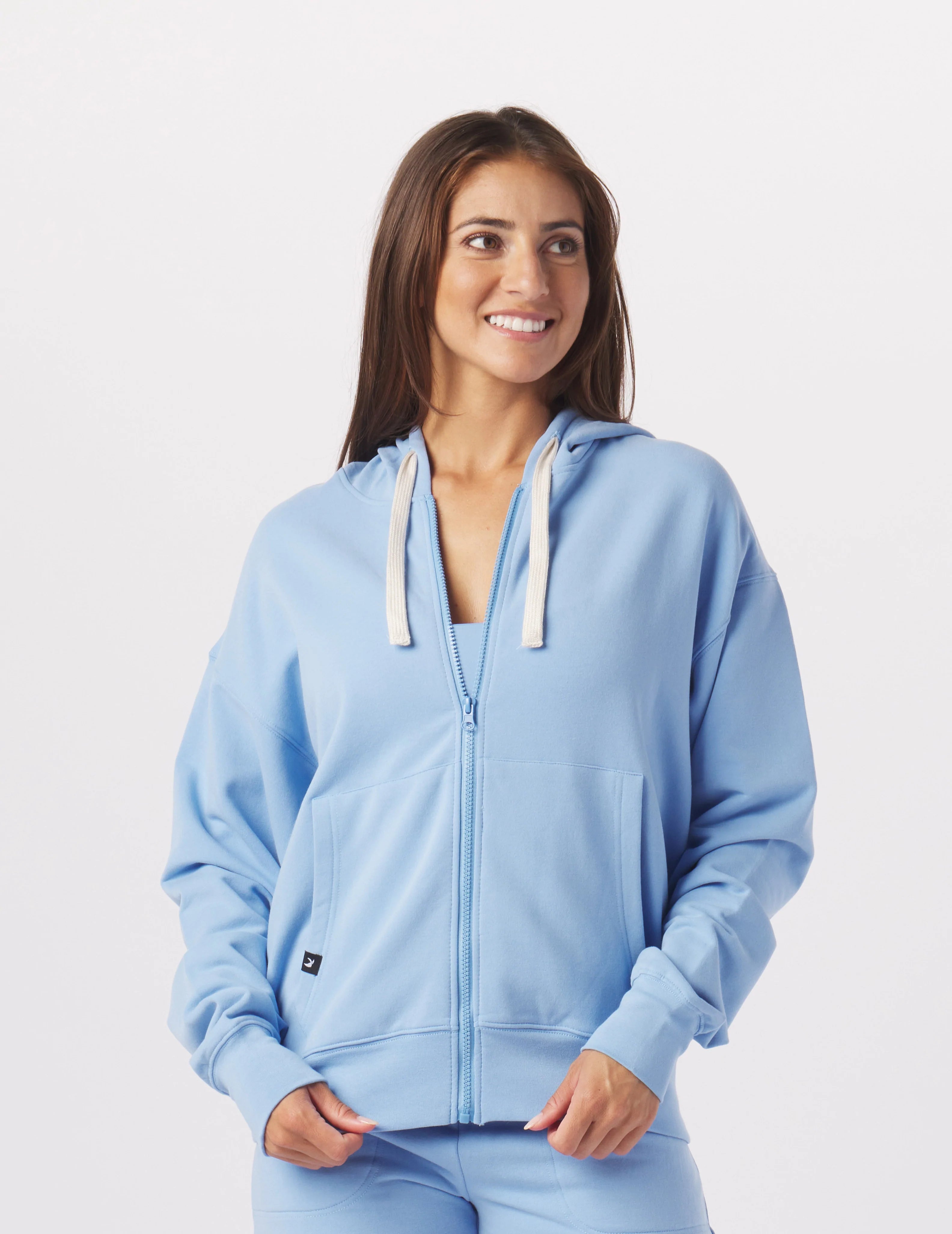 Plus Size Women Long Sleeve Top for a Flattering and Comfortable FitVintage Oversized Zip Up: Ice Blue