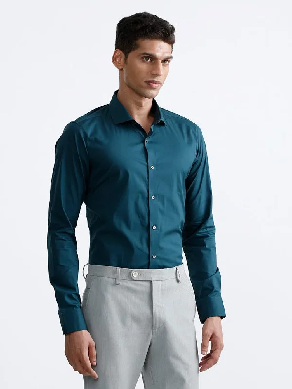 Stretchable Women Shorts for Maximum MobilityWES Formals Plain Dark Teal Cotton Blend Ultra-Slim Fit Shirt Stretchable Women Shorts for Maximum MobilityWES Formals Plain Dark Teal Cotton Blend Ultra-Slim Fit Shirt