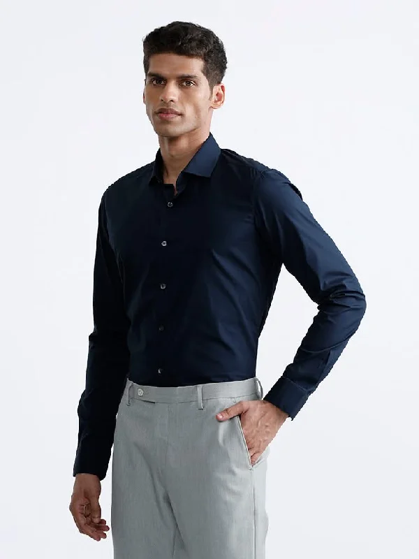 Patterned Geometric Women Shorts for a Modern AppealWES Formals Plain Navy Blue Cotton Blend Ultra-Slim Fit Shirt Patterned Geometric Women Shorts for a Modern AppealWES Formals Plain Navy Blue Cotton Blend Ultra-Slim Fit Shirt