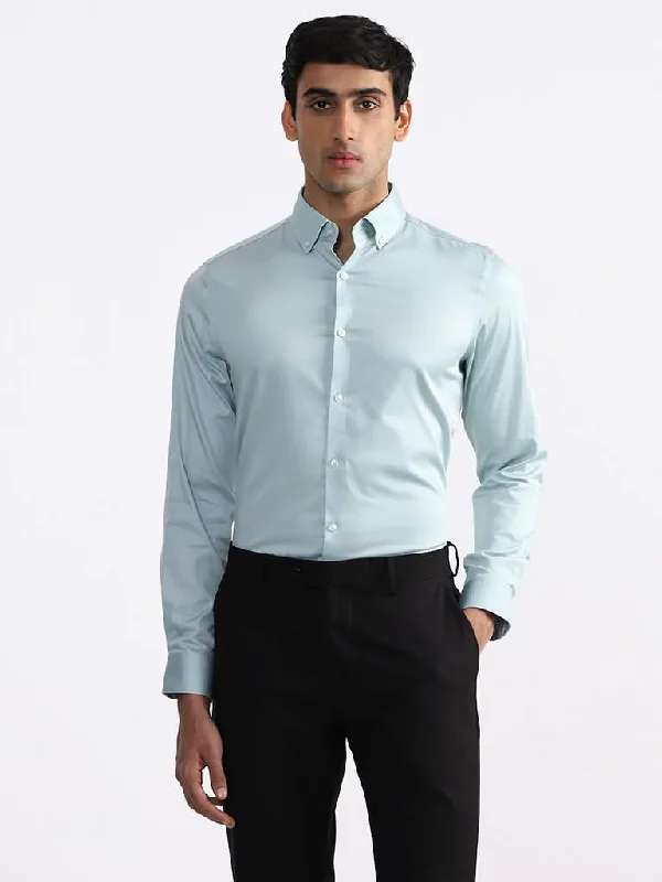 High - Waisted Women Shorts for a Retro and Flattering LookWES Formals Solid Sage Slim-Fit Shirt High - Waisted Women Shorts for a Retro and Flattering LookWES Formals Solid Sage Slim-Fit Shirt