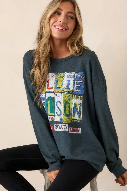 Plaid Women Long Sleeve Top for a Preppy VibeWillie Nelson On The Road Again Charcoal Long Sleeve Tee
