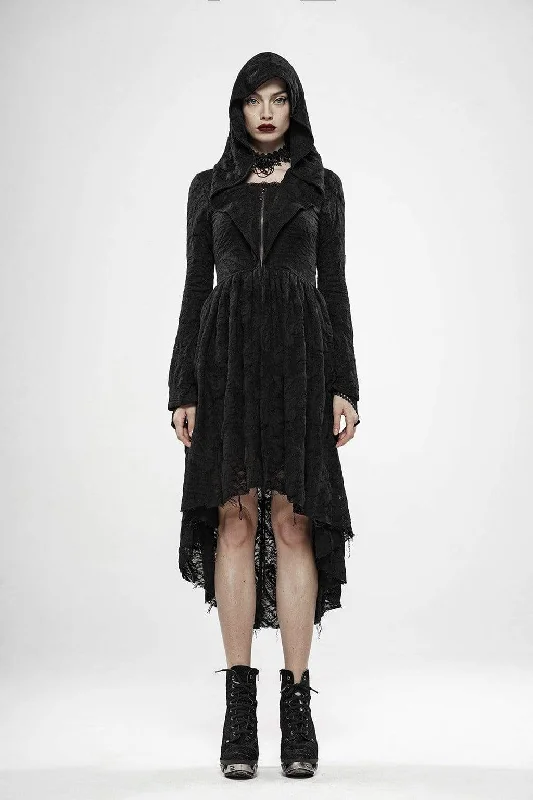 Organic Cotton Women Long Sleeve Top for Eco - Friendly ComfortWomen's Goth Witch Irregular Folded Dresses With Hood