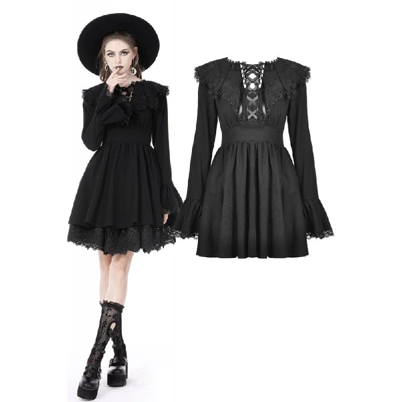 Turtleneck Women Long Sleeve Top for Cold Winter DaysWomen's Gothic Flared Sleeved Lace Splice Dress