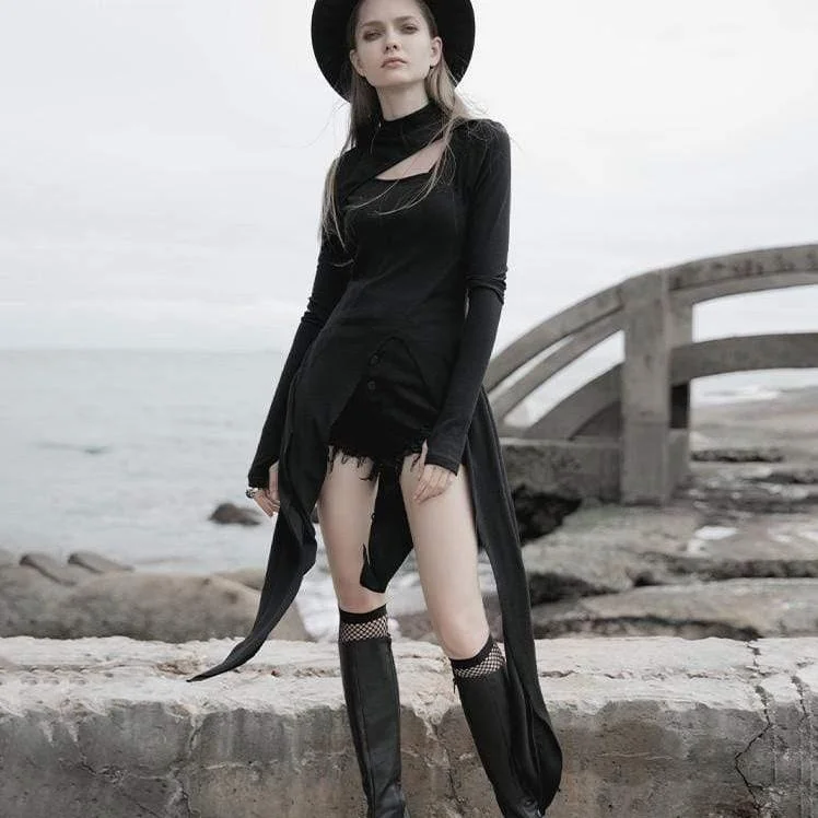 Plaid Women Long Sleeve Top for a Preppy VibeWomen's Gothic Stand Collar Cutout Irregular Ham Dresses