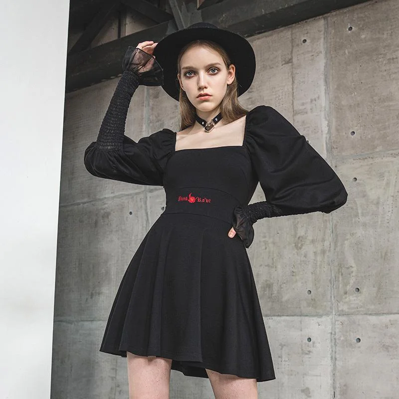 Ruffled Cuff Women Long Sleeve Top with a Feminine TouchWomen's Square Collar Leg-of-mutton Sleeved A-line Dresses