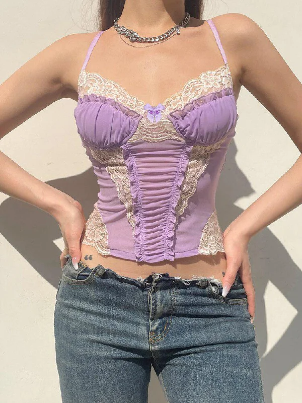 Tie - Front Women's Crop Top in Orange for a Playful and Adjustable FitY2K Lace Strap Crop Top Tie - Front Women's Crop Top in Orange for a Playful and Adjustable FitY2K Lace Strap Crop Top