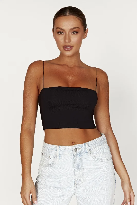 Plus - Size Women's Ruffled Crop Top in Pink for a Feminine and Flirty AppearanceYvonne Cami Crop Top - Black Plus - Size Women's Ruffled Crop Top in Pink for a Feminine and Flirty AppearanceYvonne Cami Crop Top - Black